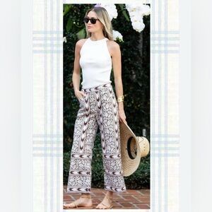 Julia Amory Babe Pant Coco Brown Island Ikat Patterned Pants Small S EUC